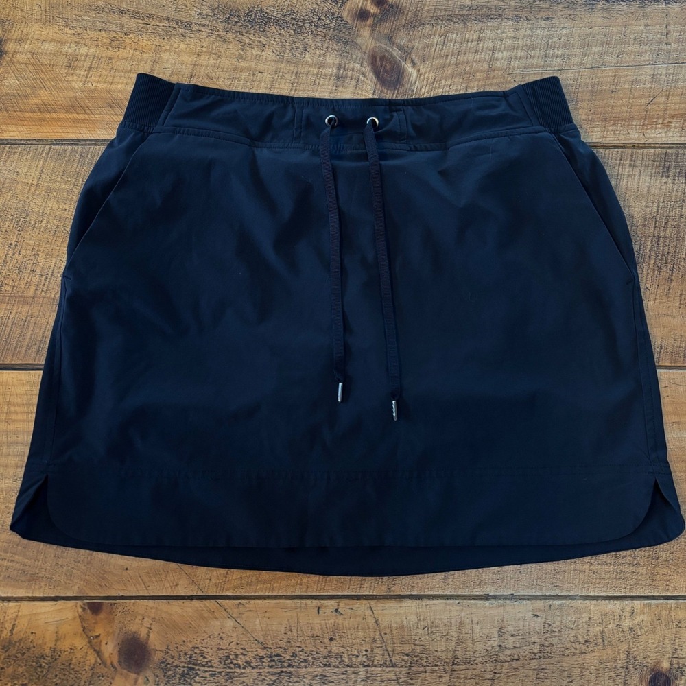 Athleta Womens Black Athletic Skirt‎ Drawstring Athleisure Skirt Size 14
